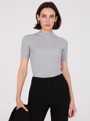 Short Sleeve Cable Knit Sweater Grey