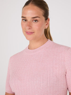 Short Sleeve Cable Knit Sweater Pink Dust