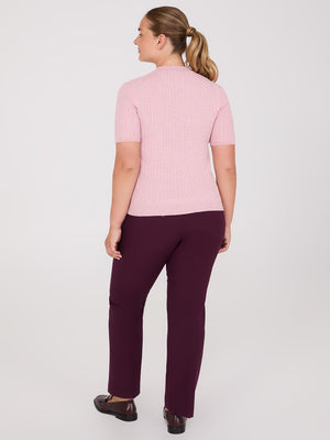 Short Sleeve Cable Knit Sweater Pink Dust