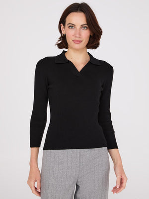 Johnny Collar Ribbed Top Black