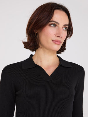 Johnny Collar Ribbed Top Black