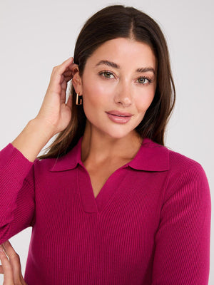 Johnny Collar Ribbed Top Raspberry