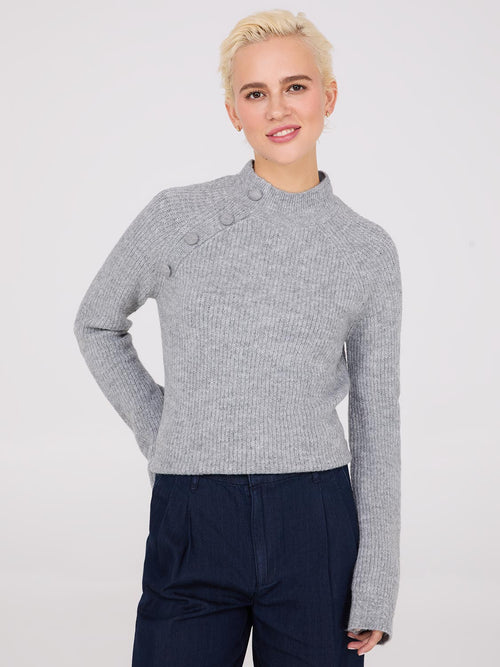 Mock Neck Sweater With Button Details