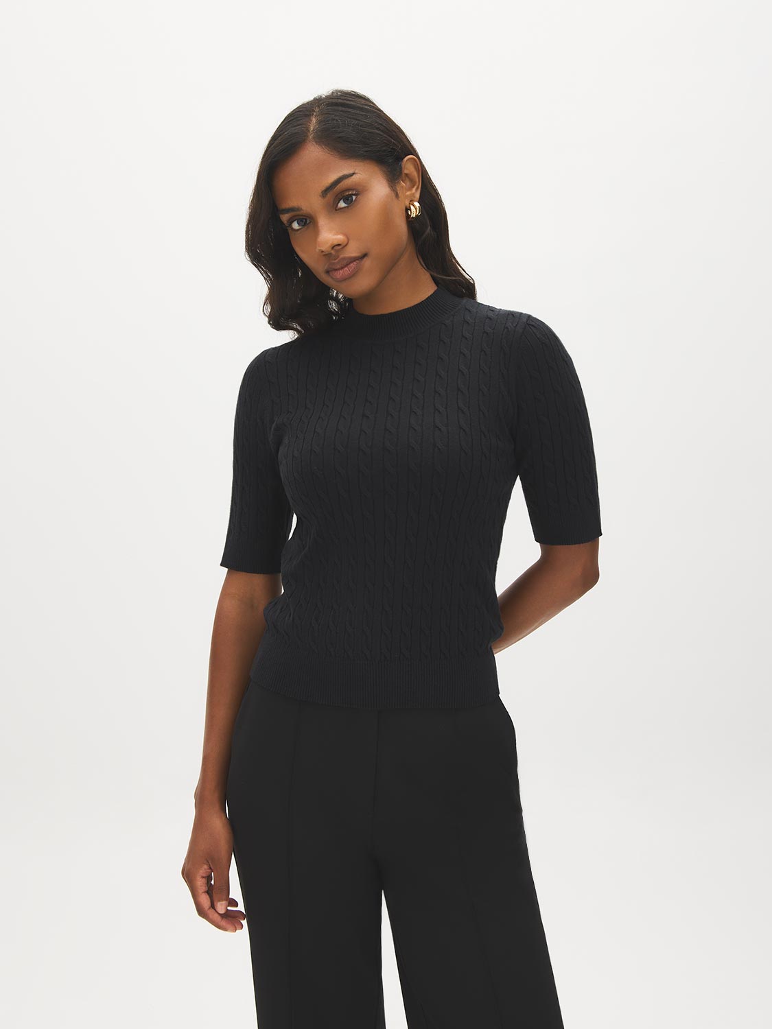 Cable Knit Mock Neck Sweater