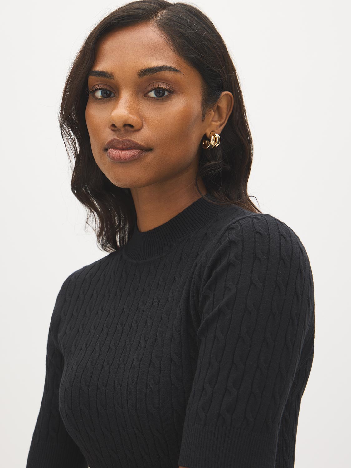 Cable Knit Mock Neck Sweater