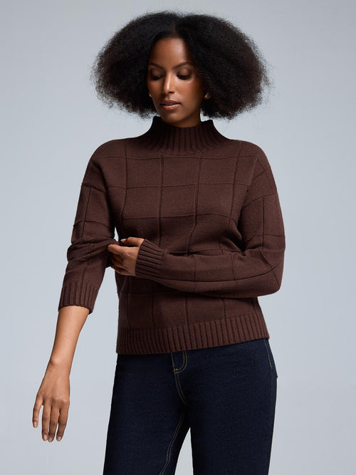 Square Pattern Mock Neck Sweater