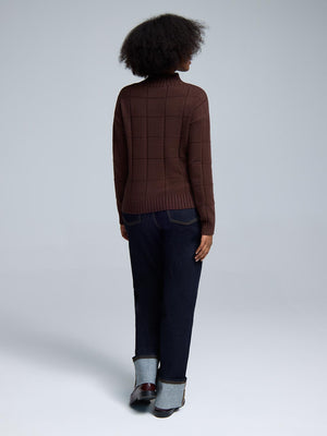 Square Pattern Mock Neck Sweater Dk Brown
