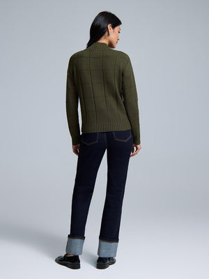 Square Pattern Mock Neck Sweater Dk Green