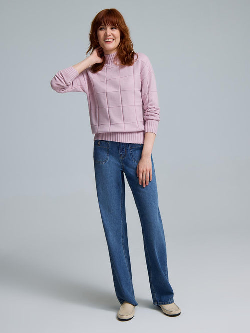 Square Pattern Mock Neck Sweater