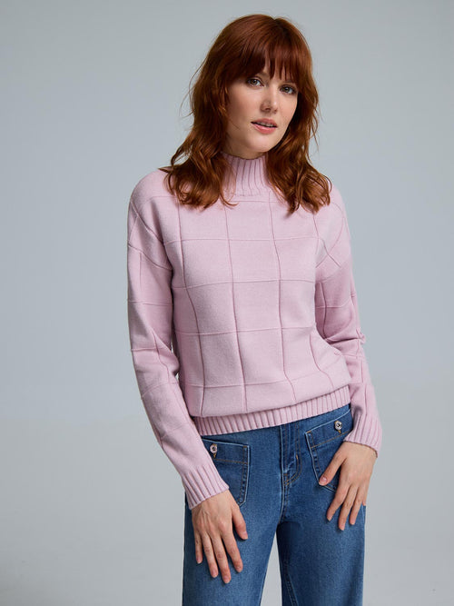 Square Pattern Mock Neck Sweater