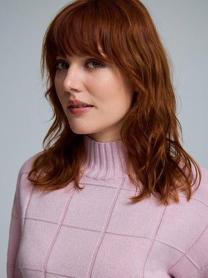 Square Pattern Mock Neck Sweater Pink Dust