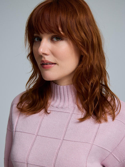 Square Pattern Mock Neck Sweater