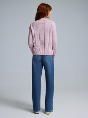 Square Pattern Mock Neck Sweater Pink Dust