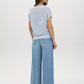 Xenon Blue Knit Crochet Sweater with Dolman Look - Woman Wearing Textured Open Weave Sweater - Suzy Shier