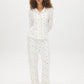 Snow White Hearts Print Two-Piece PJ Set - Woman Wearing Cozy Pajama Set - Suzy Shier
