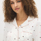 Snow White Hearts Print Two-Piece PJ Set - Woman Wearing Cozy Pajama Set - Suzy Shier