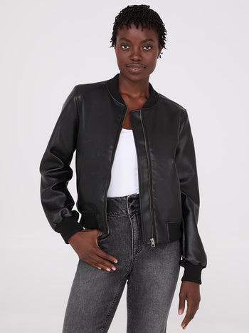 Faux Leather Bomber Jacket Black