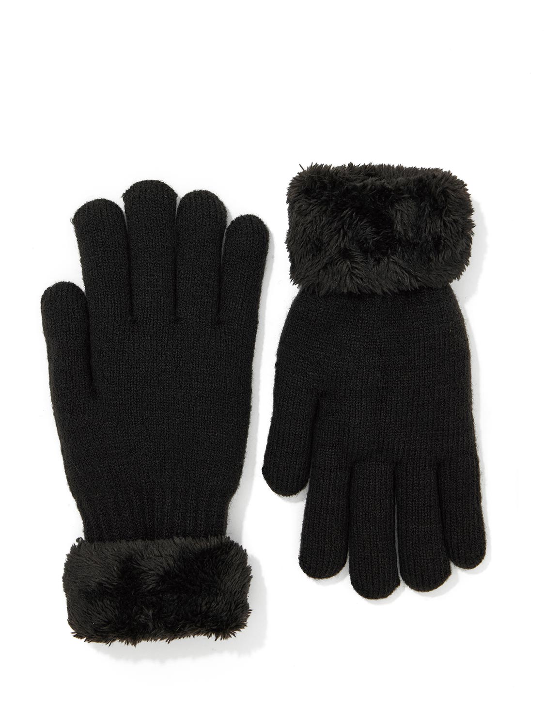 Black Knit Gloves with Metallic Threads - Close-up of Brushed Cuff Detail - Suzy Shier