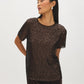 Brown Sequined Mesh Tee - Woman Wearing Sparkling Short Sleeve Top - Suzy Shier
