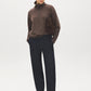 Coffee Bean Fluffy Rib Knit Top with Half Zip - Front View - Suzy Shier