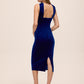 Sapphire Sweetheart Velour Midi Sheath Dress - Back View - Le Chateau