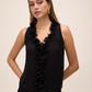 Black Plissé Ruffle Sleeveless Blouse - Front View - Le Chateau