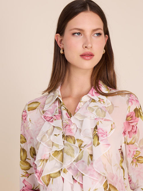 Floral Blouse With Front Ruffles
