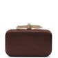 Brown/Gold Woven Satin Minaudière with Jeweled Bow - Elegant Evening Clutch - Le Chateau