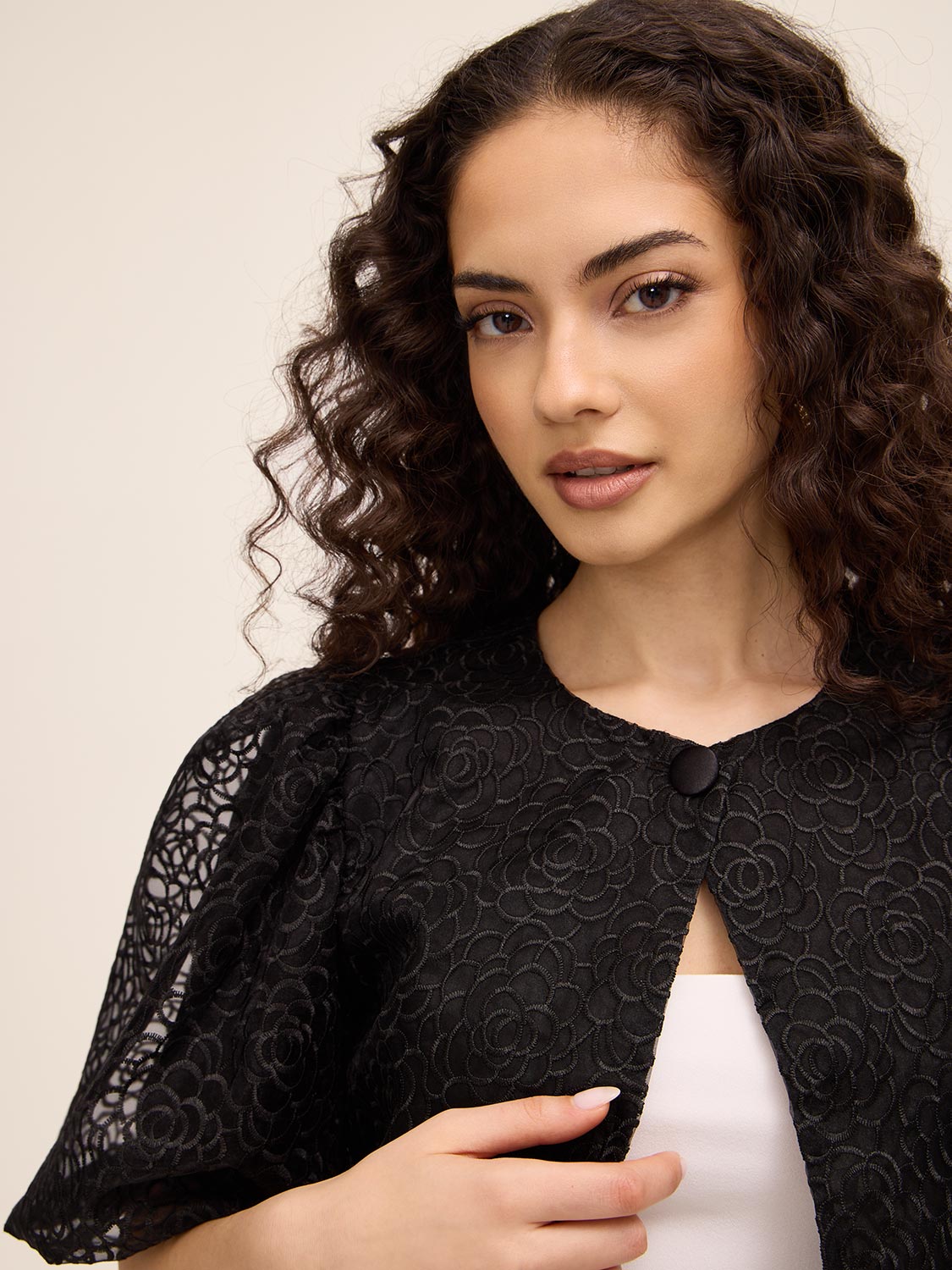 Embroidered Floral Bolero - Organza, Puff Sleeve | Le Chateau