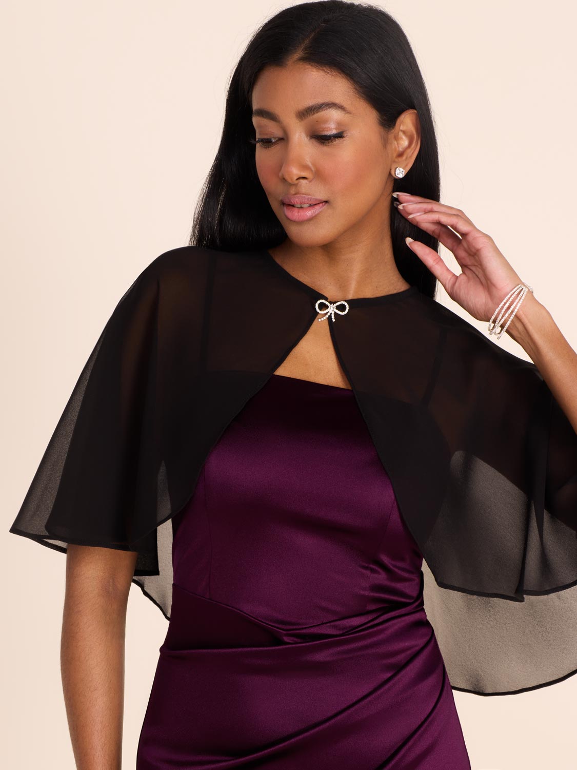Chiffon Cape Bolero -Embellished Bow | Le Chateau – Suzy Shier