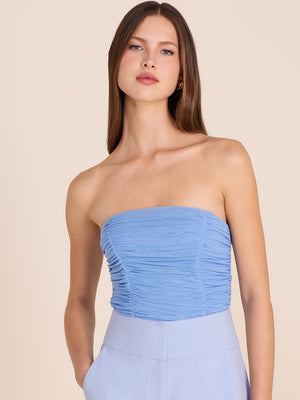 Shirred Mesh Tube Top Lt Blue