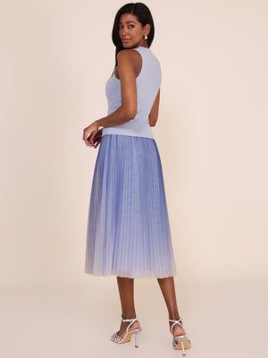 Pleated Mesh Midi Skirt Lt Blue