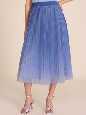 Pleated Mesh Midi Skirt Lt Blue