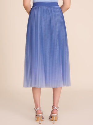 Pleated Mesh Midi Skirt Lt Blue