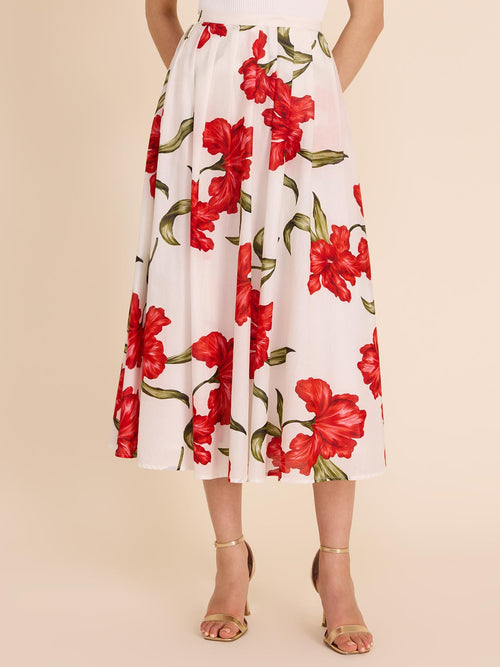 Floral Pleated Midi Cotton Skirt