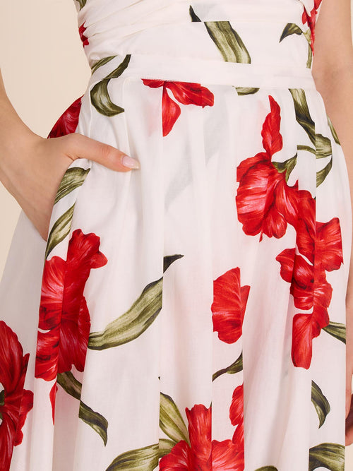 Floral Pleated Midi Cotton Skirt