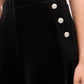 Black Velour Wide Leg Pant with Crystal Buttons - Close-up Button Detail - Le Chateau