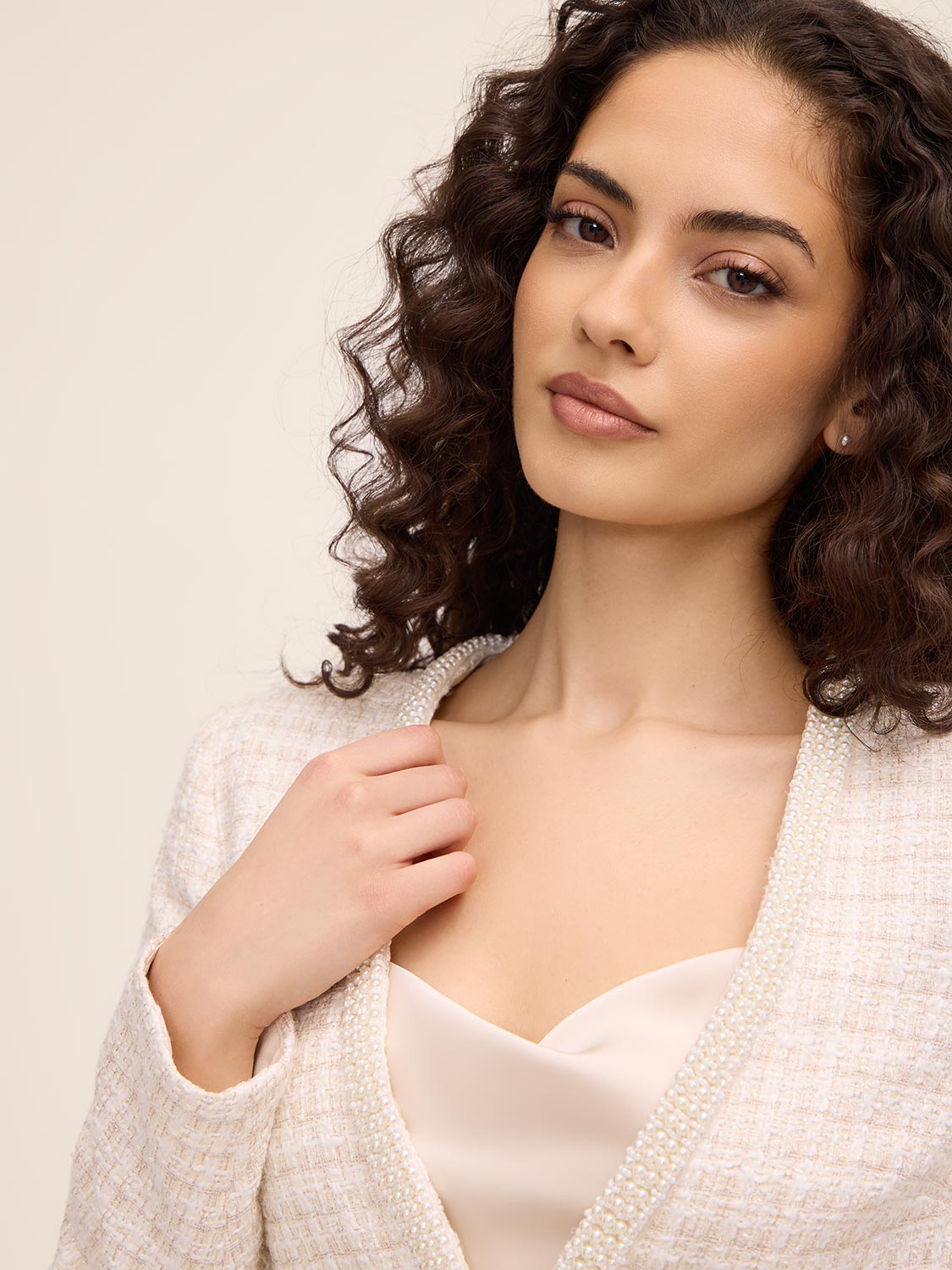 Metallic Bouclé Blazer - Pearl Trim | Le Chateau – Suzy Shier