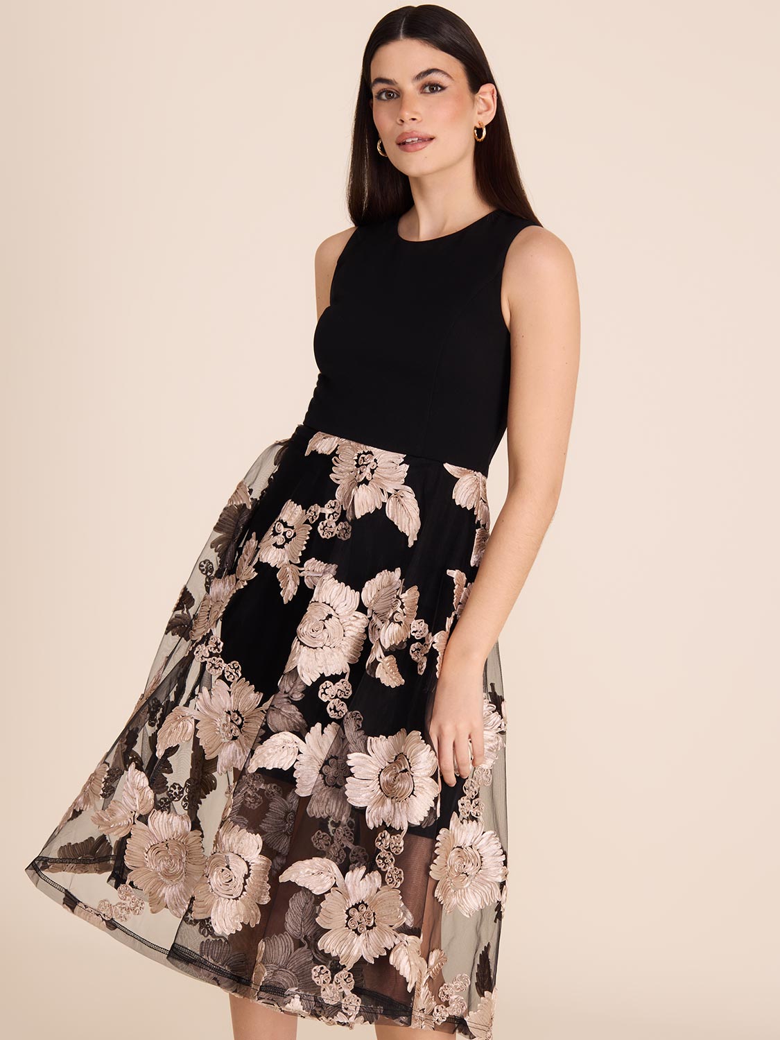 Midi Fit & Flare Dress With Floral Mesh Skirt | Le Chateau  Suzy Shier