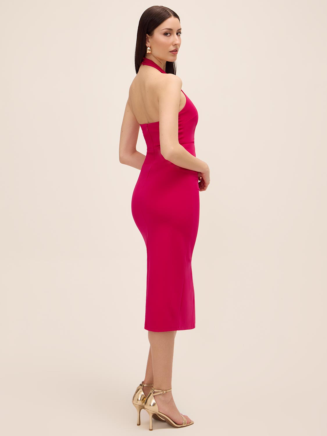 Halter Square Neck Midi Dress | Black | L | Suzy Shier