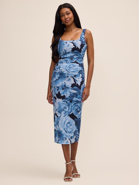 sachin and babi light blue dress Zapaka Women White Blue Flower Maxi Dress Pleated Spaghetti Straps A Line  Wedding Guest Dress – ZAPAKA