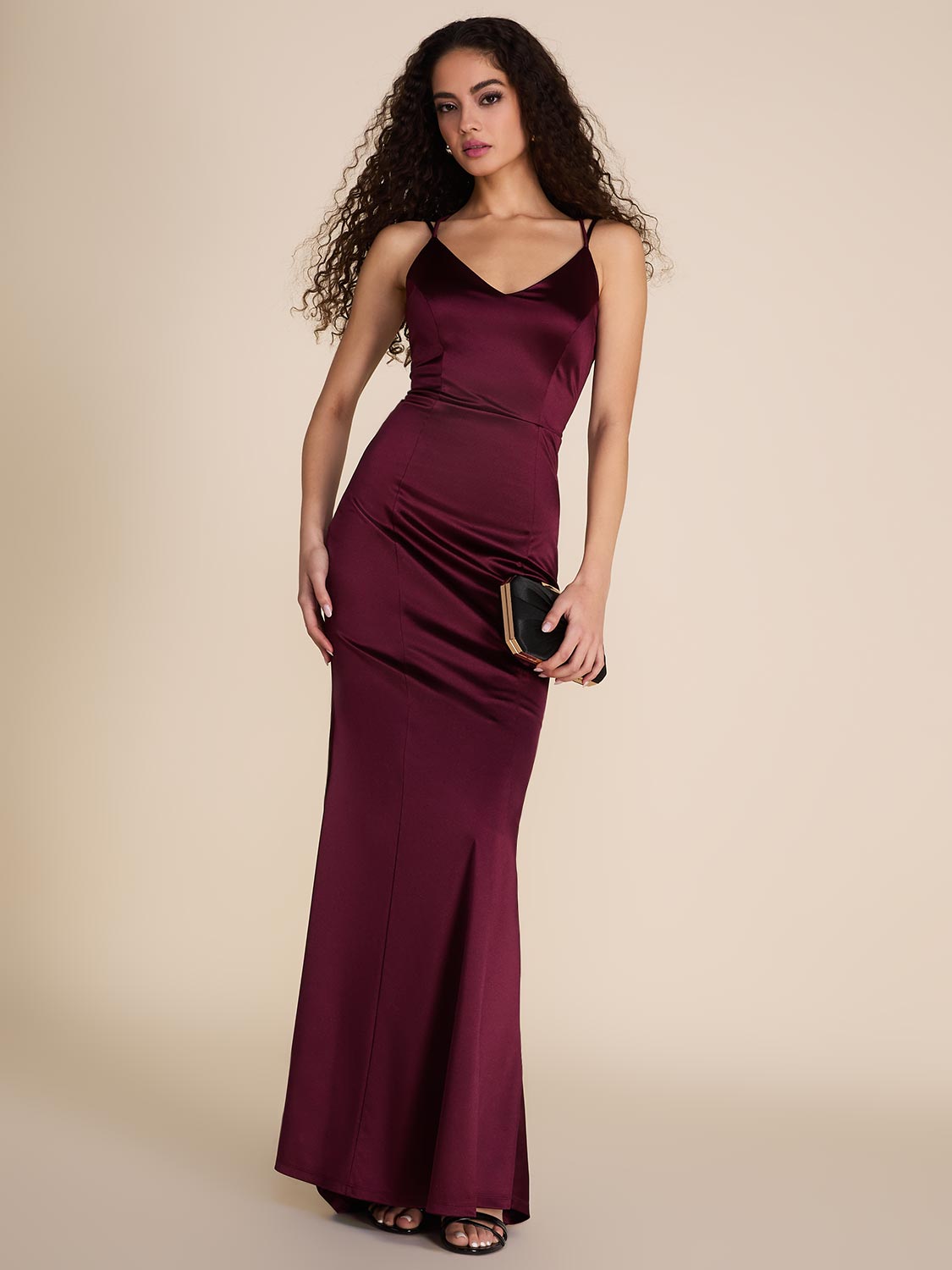 Open Back Satin Gown With Train