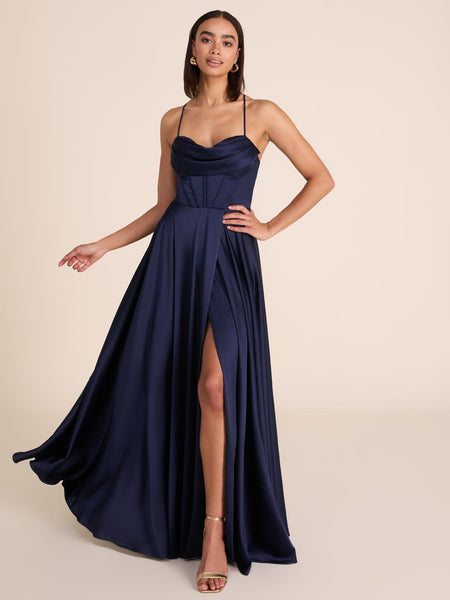 パーティードレス Surrey Strapless Fitted Bustier Gown Bustier Satin Gown | Le Chateau – Suzy Shier