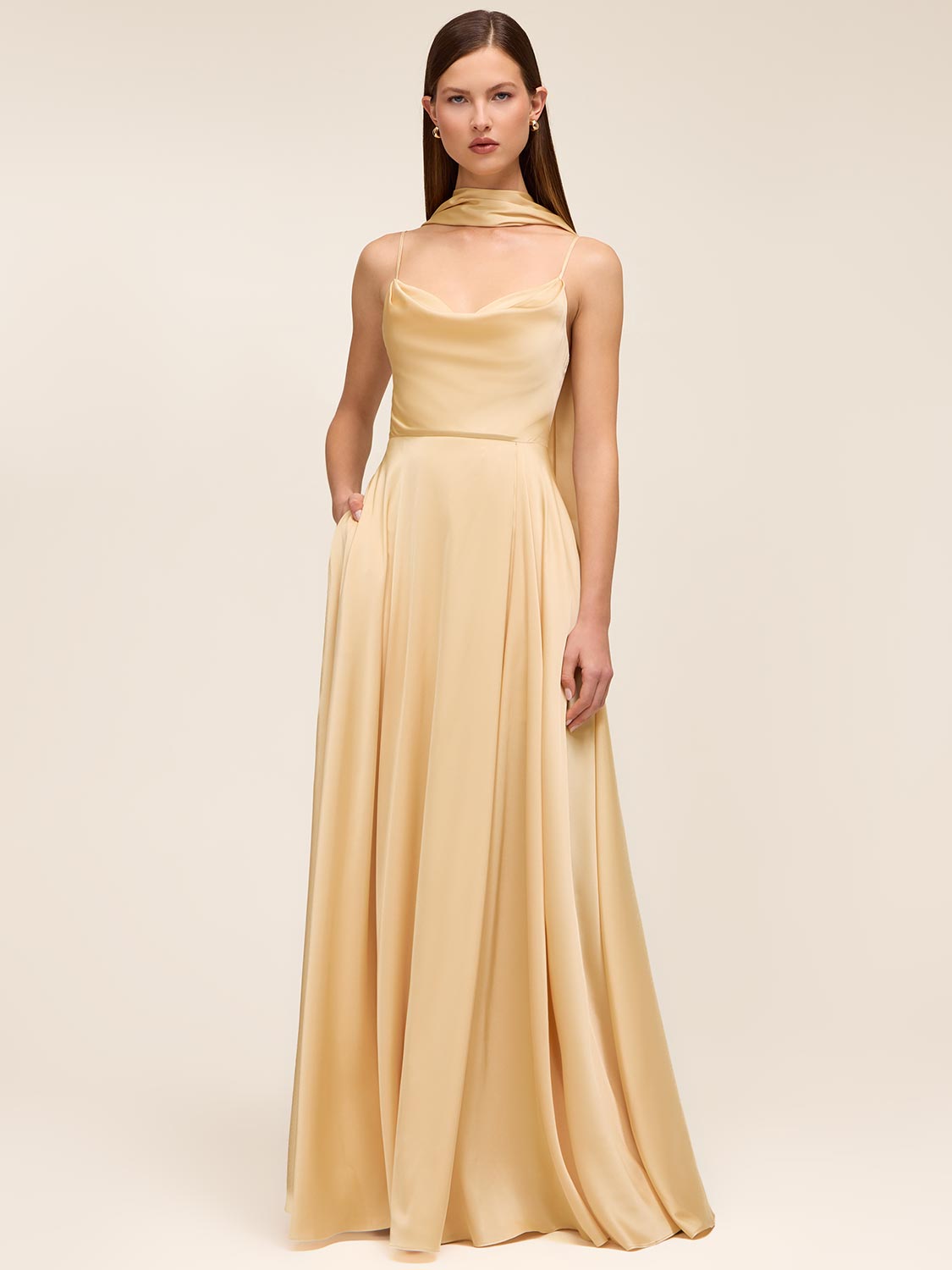 Satin Gown With Scarf | Yellow | XXS
