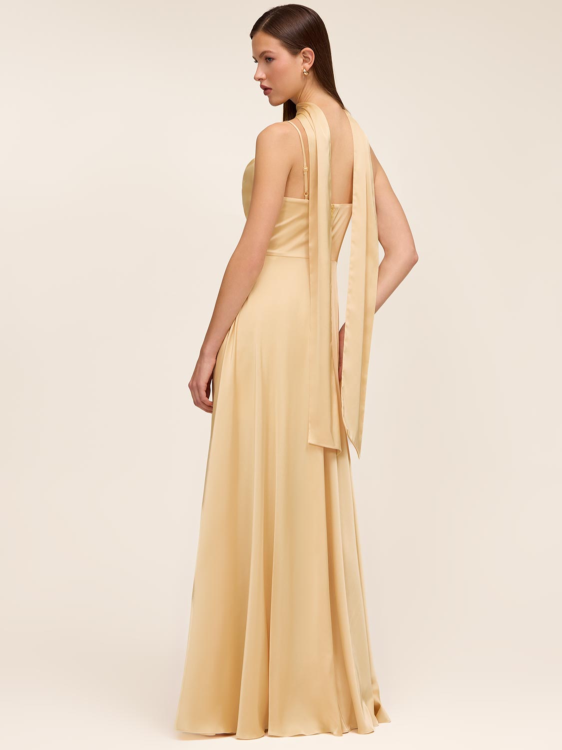 yellow dress with neck scarf Satin Gown With Scarf | Yellow | XXS