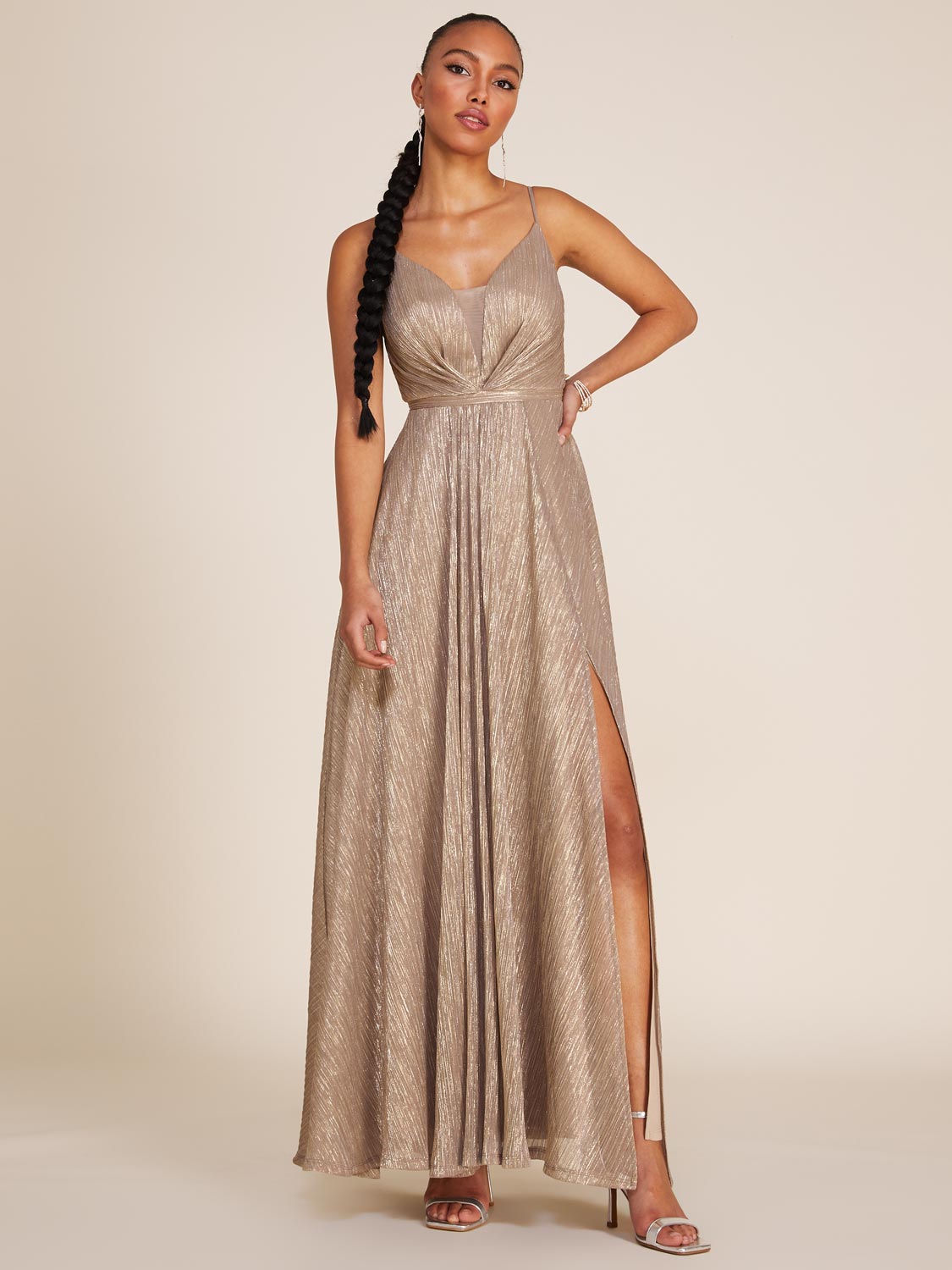 Sleeveless Crinkle Knit Gown