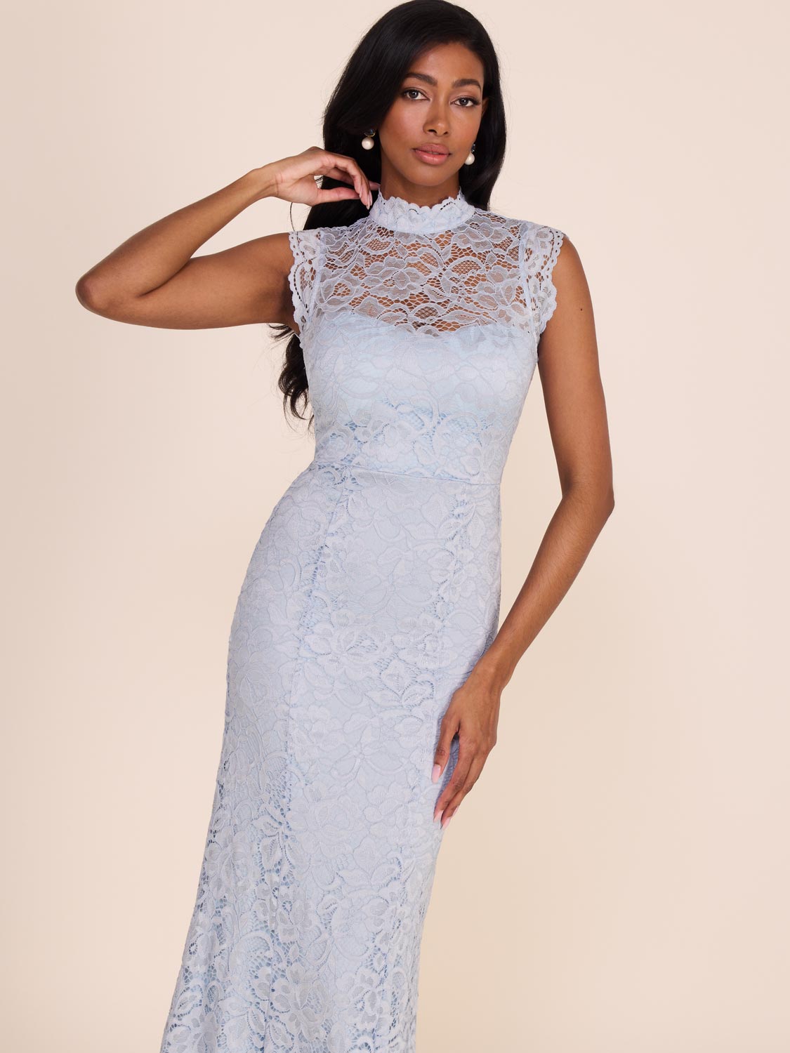 Navy Lace Le Chateau Cocktail Dresses Mock Neck Lace Gown Le