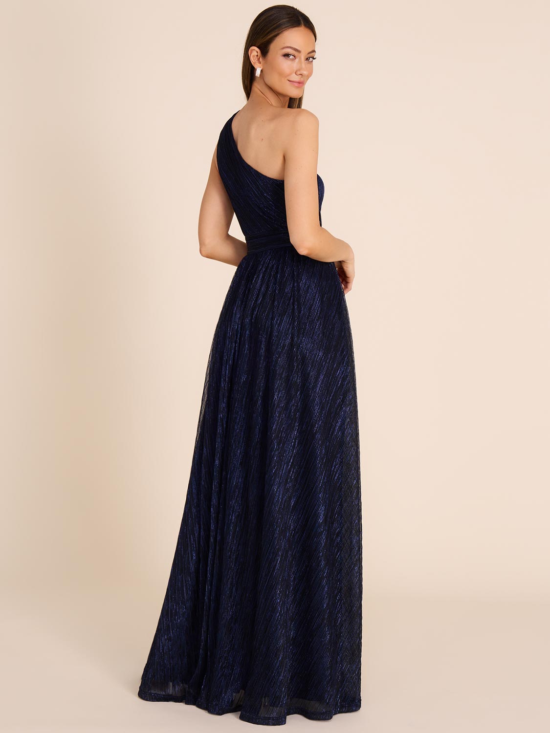 Metallic One-Shoulder Gown