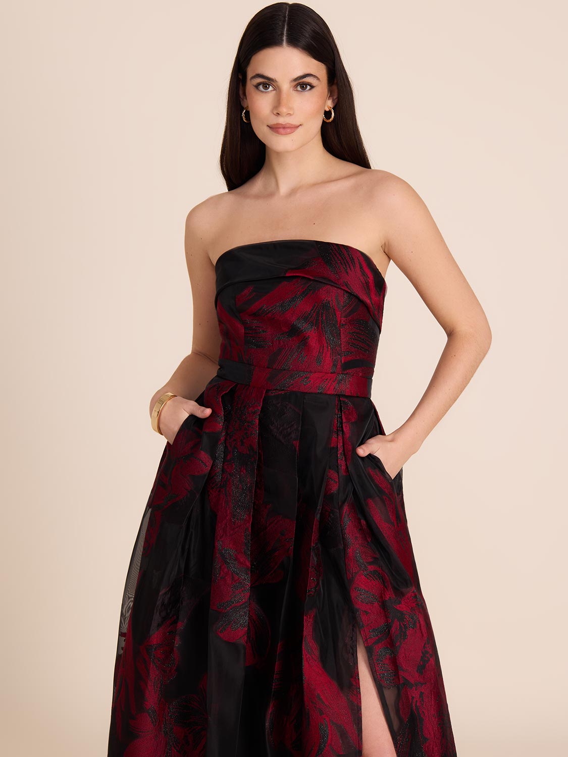 Floral Jacquard One-Shoulder Dress - Fit & Flare Midi | Le