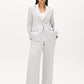 Silver One-Button Satin Blazer with Flap Pockets - Front View - Suzy Shier